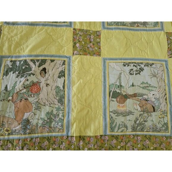 Vintage Beatrix Potter Peter Rabbit Baby Quilt Nursery Crib Blanket Yellow 57x44 - Picture 4 of 9